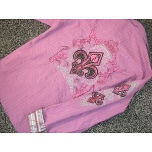 El General Shirt Mens XL Purple Embroidered Fleur De Lis Embellished Flip‎ Cuff